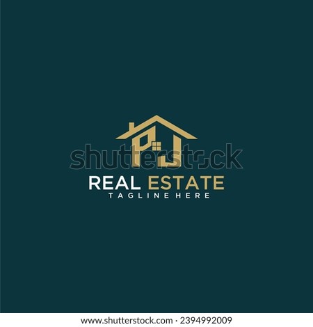 PJ initial monogram logo for real estate with home shape creative design