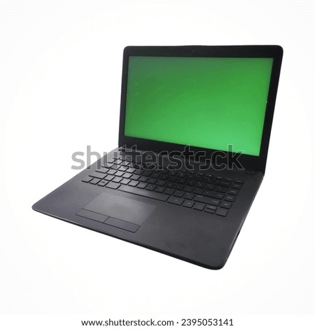Laptop with empty space green screen isolated on white background. Suitable theme for working from home, searching for information on the internet, online shopping