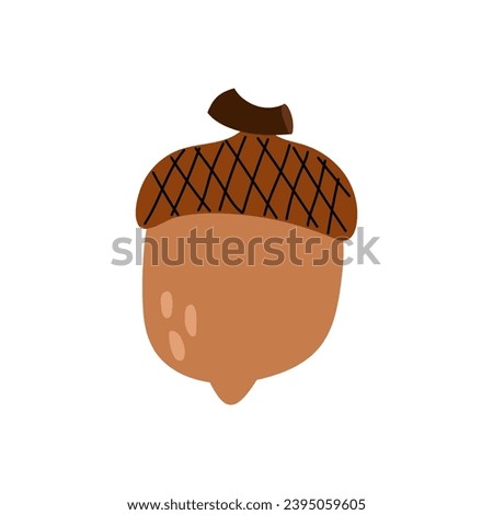Acorn in flat style. Hand drawn drawing of a ripe oak acorn.