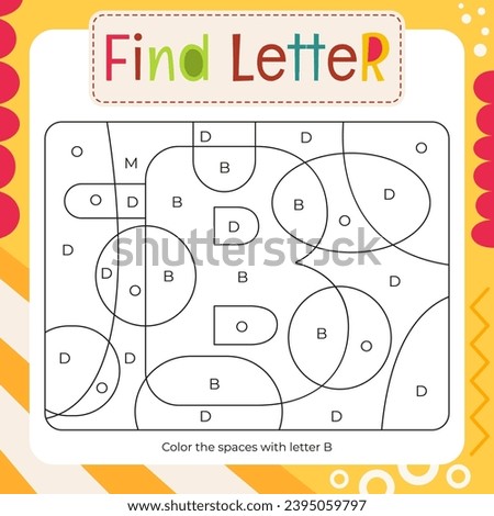 Coloring page for Letter Tracing Book. Color by letter B. Flash card for toddler and teacher. Vector printable page for Activity book