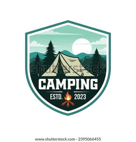 camping outdoor adventure template. tent camp vector illustration. Royalty-Free Stock Photo #2395066455