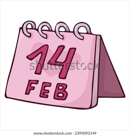 calendar valentines day cartoon clip art on white background vector isolated 14 February