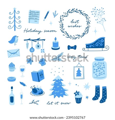 Winter vector clipart. Cute Christmas illustrations. Cozy hygge graphics
