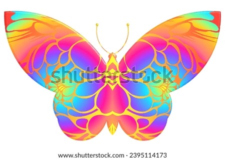 3D The symmetrical butterfly vector design with dynamic gradient batik dayak flower line art in a luxurious pattern colour