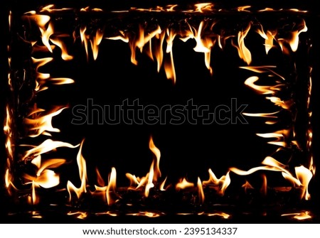 Picture frame border Fire element burn paper and flame on. Firing flaming on paper abstract texture. Fire burn on subject to ashes and create flame. Photo real high resolution blur out of focus