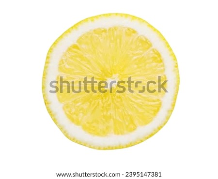 A slice of lemon is round and yellow in color