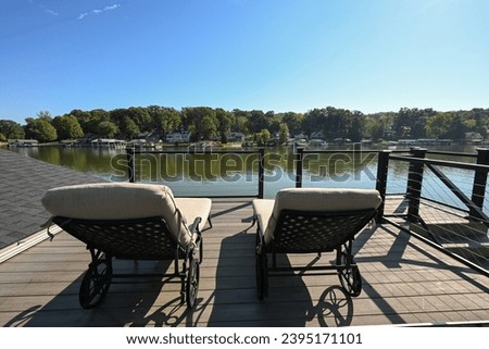 aerial view of a deck on a boat house on the lake
