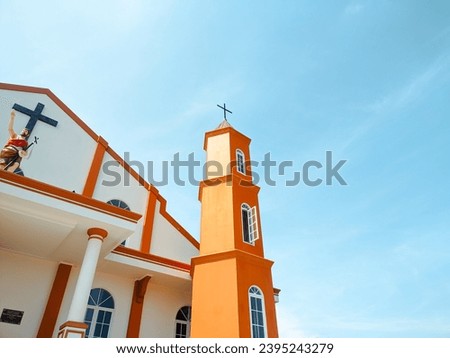 Catholic church building with modern architectural style, exterior design of St. Yohanes Pemandi Catholic Church in Patisomaba, Maumere, Flores, East Nusa Tenggara, Indonesia
