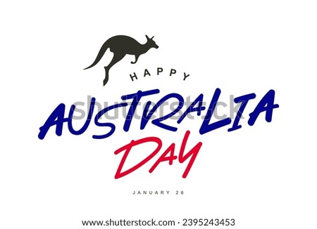 Silhouette of a kangaroo. Happy Australia Day. January 26. Elements for the design for the day of the first landing. National Australia Day. Vector illustration on a white background. Royalty-Free Stock Photo #2395243453