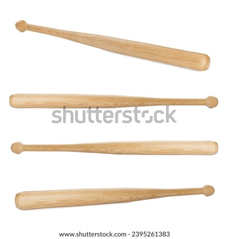 Many different wooden baseball bats isolated on white, set