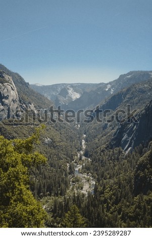 Beautiful view of the Yosemite valley on a sunny summer day, vintage photo style.