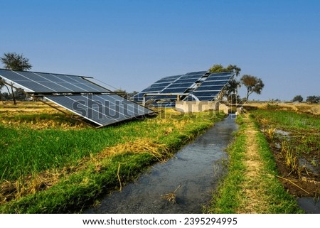 Solar tube well system for irrigation in the agricultural field  Royalty-Free Stock Photo #2395294995