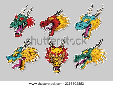 Set of dragon head Illustration sticker clip art isolated