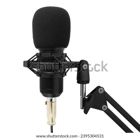 Professional studio microphone with  windscreen filter on white background