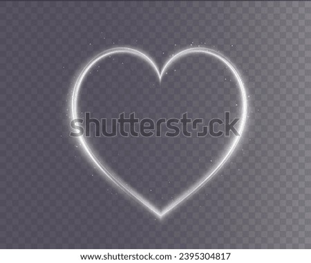 Heart white with flashes isolated on transparent background. Light heart for holiday cards, banners, invitations. Heart-shaped gold wire glow. PNG image	