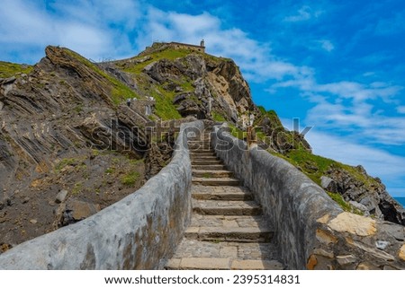 Staircase leading to San Juan de Gaztelugatxe church near Bilbao, Spain. Royalty-Free Stock Photo #2395314831