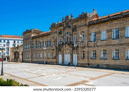 View of a historical building seating a high school in the center of Pontevedra, Spain. Royalty-Free Stock Photo #2395320277