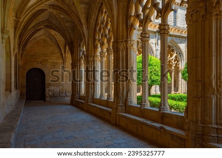 Cloister at Monastery of Santes Creus in Spain. Royalty-Free Stock Photo #2395325777