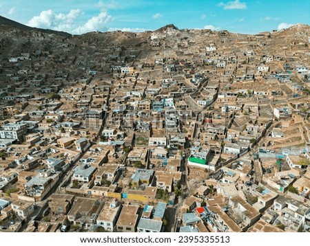 Above view of Kabul city with houses on the hills | Drone view of Afghanistan.