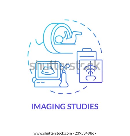 Imaging studies blue gradient concept icon. X ray machine. Bone scan. Diagnostic equipment. Computed tomography. Pediatric clinic abstract idea thin line illustration. Isolated outline drawing Royalty-Free Stock Photo #2395349867