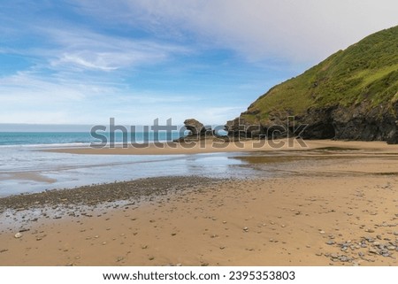 Cliff edge at Llangrannog Beach, Ceredigion, Dyfed, Wales, UK Royalty-Free Stock Photo #2395353803