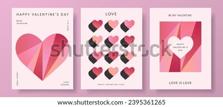 Set of Valentines Day posters templates. Trendy minimalist aesthetic with gradients, typography, y2k backgrounds, geometric elements. Modern design for banner, invitation, card, cover. Royalty-Free Stock Photo #2395361265