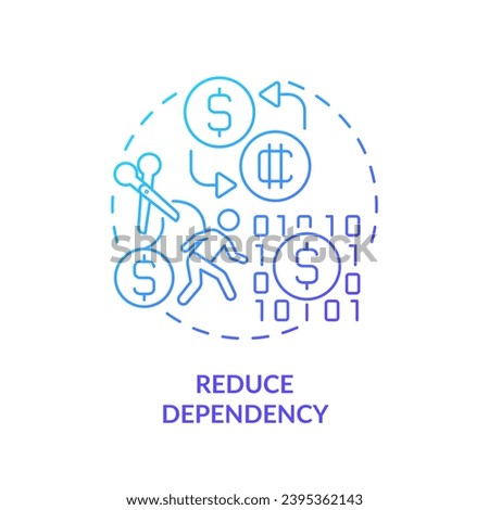 2D reduce dependency gradient thin line icon concept, isolated vector, illustration representing digital currency.