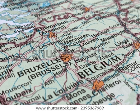 Map of Brussels in Belgium, world tourism, travel destination