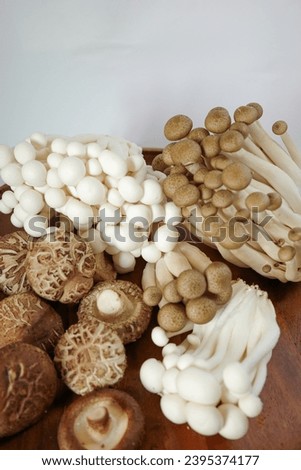 Fresh organic mushrooms button mushrooms in a wooden ,close up