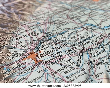 Map of Turin in Italy, world tourism, travel destination
