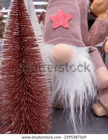 christmas small pink tree with gnome