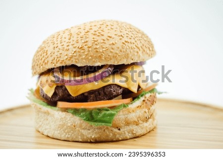 burger with cheese and onion with white background