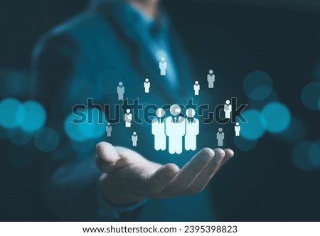 human resource manager, HR, or CRM. concept of company service to recruit customers, network links worldwide, hiring, and recruitment process manage people and business on technology digital 
 Royalty-Free Stock Photo #2395398823