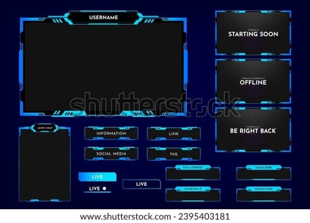 Stream overlay panel design template. Futuristic digital streaming screen interface. Live video, online game stream. Vector illustration Royalty-Free Stock Photo #2395403181