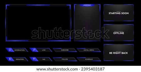 Live stream overlay panel design template. Futuristic digital streaming screen interface. Online game, video streaming frame layout. Vector illustration Royalty-Free Stock Photo #2395403187