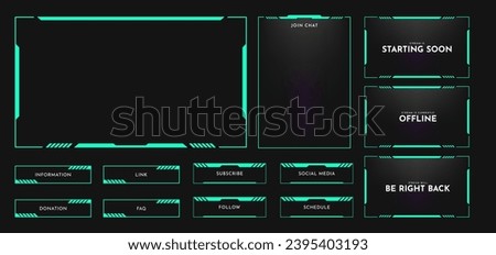 Live stream overlay panel design template. Futuristic digital streaming screen interface. Online game, video streaming frame layout. Vector illustration Royalty-Free Stock Photo #2395403193