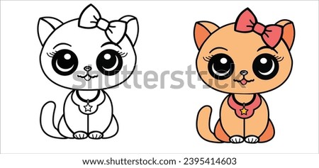 Cartoon cat or kitten. Baby animals in line drawing. Vector illustration isolated on white background. For printable children's and adults coloring page or book, kids toddler activity