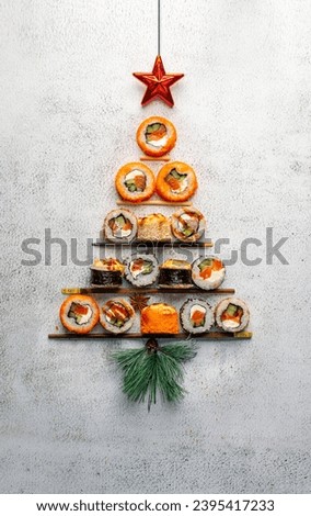 Christmas tree made of sushi