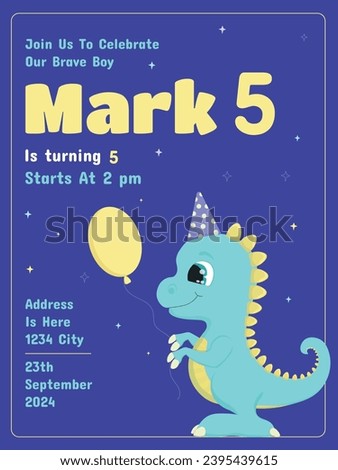 5 invitation to a boy's birthday. Dinosaur. Dinosaur Party. Turns five years old