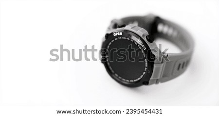 Background, blur, out of focus, bokeh. Wireless Smart Watch isolated on white background