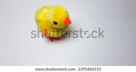 walking chicken toy for kids. little baby chicken toy isolated on white background. Top view