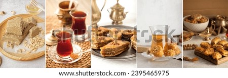 Collage of Turkish tea and traditional sweets