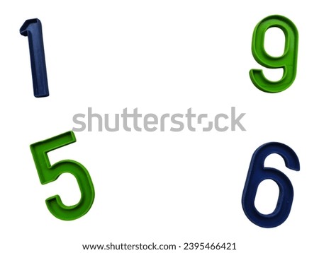 Colored numbers 1, 9, 5 and 6 on a white background. The concept of thinking development or for children to learn number. Blank space at the center for your design, presentation or montage. Royalty-Free Stock Photo #2395466421