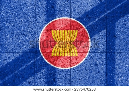 The ASEAN flag has been exposed many times. Use as a basemap or background. Double exposure creative hologram. Royalty-Free Stock Photo #2395470253