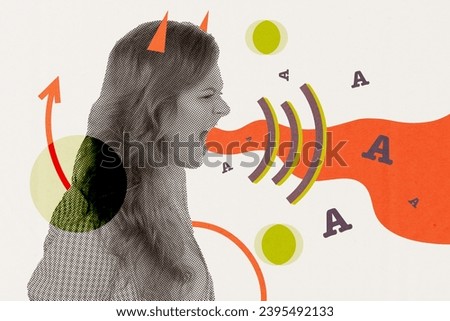 Image collage picture of angry disappointed dissatisfied woman screaming shouting aaa isolated on painted background