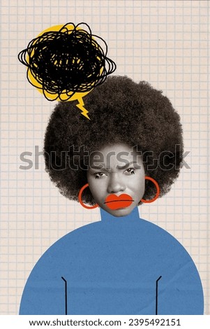 Vertical image collage of sad upset unhappy woman problem trouble solution decision dilemma isolated on drawing background