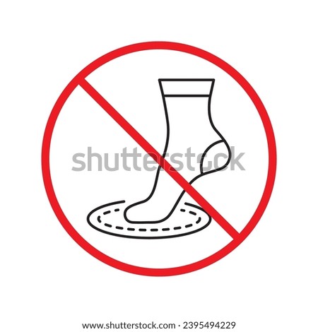Forbidden foot step vector icon. Warning, caution, attention, restriction, label, ban, danger. No socks flat sign design pictogram symbol. No socks icon. Do not step UX UI