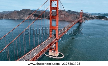 Golden Gate Bridge At San Francisco In California United States. Cable Bridge Aerial Landscape. Freeway Road Scenery. Golden Gate Bridge At San Francisco In California United States.
