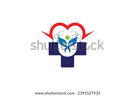 Heart logo, check mark flat icon symbol.  Logo for health care People Care Logo Template. 