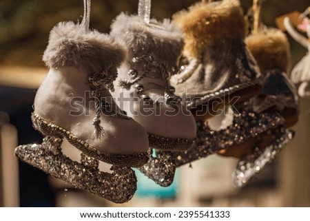Close-up of ice skates as a souvenir from the Christmas market
